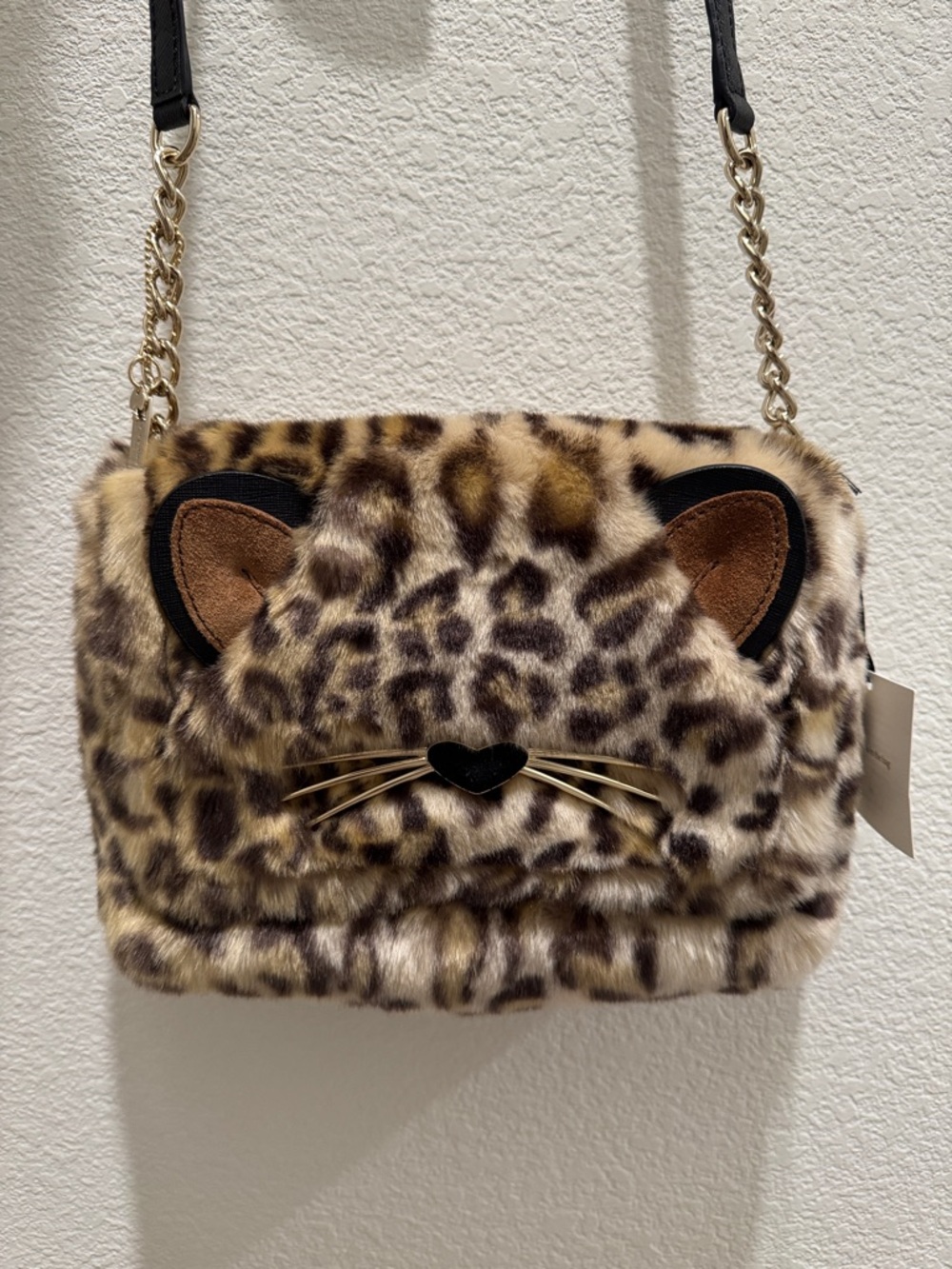 kate spade Leopard Faux Fur Cat-Accent Crossbody in Brown